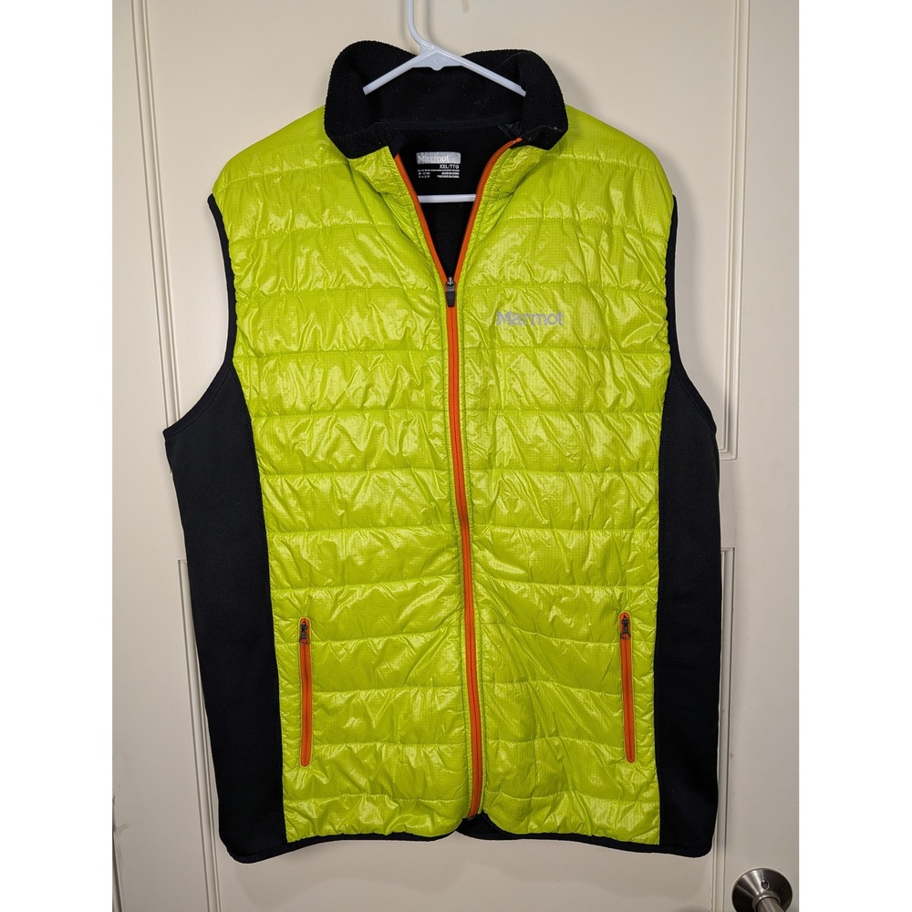 Marmot Mens XXL Hybrid Quilted Fleece Vest Lime Green Black Full Zip RN 79448